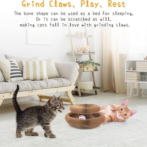 Kitty Kurlz Magic Organ Cat Scratcher Toys for Indoor, 2 Pack Twisty Paws Kitten Toy Cardboard Scratching Pads for Claw Grinding Interactive Mental Physical Exercise