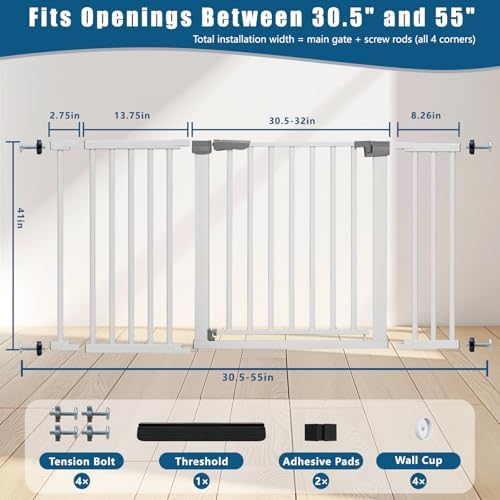 Rgqphantom 41" Tall Safety Pet Gate,Adjustable 29.92"-57.48" Wide(White)