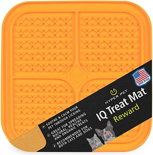 Hyper Pet IQ Treat Dog Slow Feeder & Cat Slow Feeder Used for Eating of Meals or Treats for Better Digestion (Enrichment lick mat Made in the USA - Large Orange Lick Pad Easy to Clean)