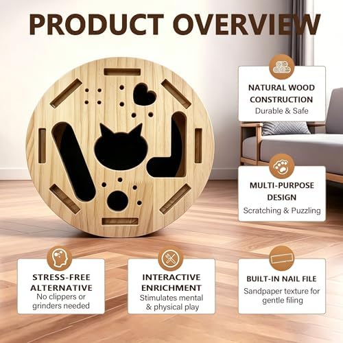 2026 New Model Circle Cat Nail File Enrichment Box Cat Nail File Box with Sandpaper Stress-Free Alternative to Trimming Nails, Cat Toys Interactive for Indoor Cats Nail Scratcher （Circular）