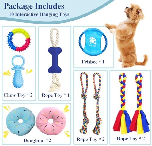 ASOCEA Puppy Play Gym for Small Dogs – Interactive Jungle Gym with 10 Hanging Toys, Adjustable Height, Safe PVC Frame for Indoor Puppy Entertainment, Teething & Mental Stimulation