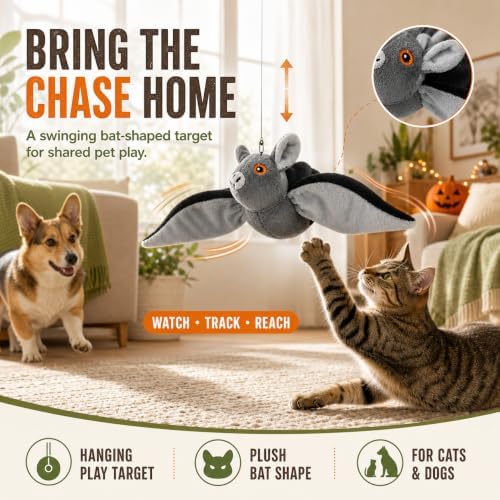 Flying Bat Pet Toy for Cats & Dogs, Electric Sound Toy with Hanging Line