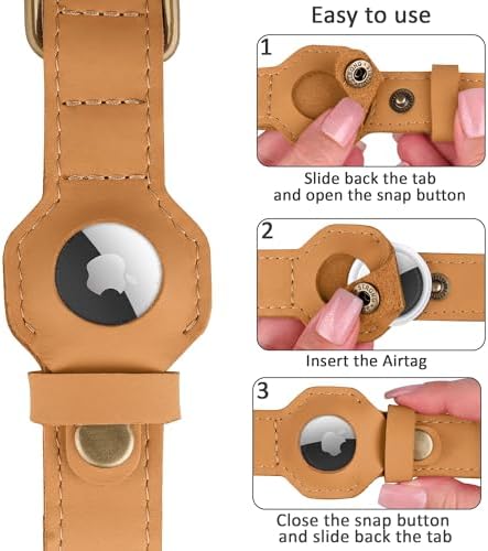 AirTag Dog Collar - Genuine Leather Dog Collar with Apple AirTag Holder and Metal Buckle - Smart GPS Tracking Pet Collars (Light Brown, M, 14"-18" Neck Fit)