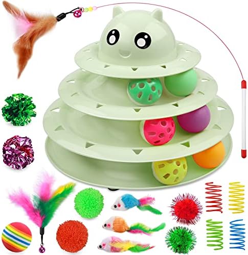 UPSKY 20 PCS Cat Toys Set with Teaser, Mice, Spring, and Various Ball Toys | Puzzle Kitten Toys, Sturdy Structure, Detachable Design, Easy to Assemble, Anti-Slip, Reduces Boredom for Indoor Cats