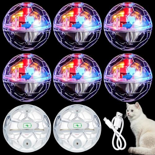 Sratte 8 Pcs Rechargeable Light up Cat Ball Ghost Hunting, Clear