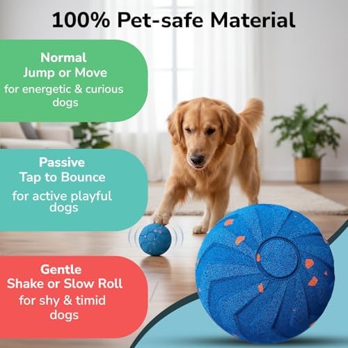 Smart 2-Mode Automatic Rolling Bouncing Dog Toy - Small, Medium, Large Giant Dogs - IPX7 Waterproof Chew-Resistant E-TPU - USB-C Fast Charging - Boredom & Anxiety Relief