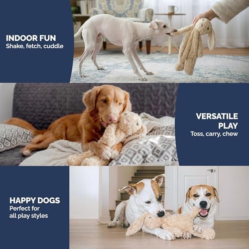 Petlou Stuffingless Floppy Plush Dog Toys with Durable Squeak and Crinkle Paper Dog Chew Toys for Large Dogs and Medium Dogs (TAN, 19 Inch Floppy Rabbit 3)