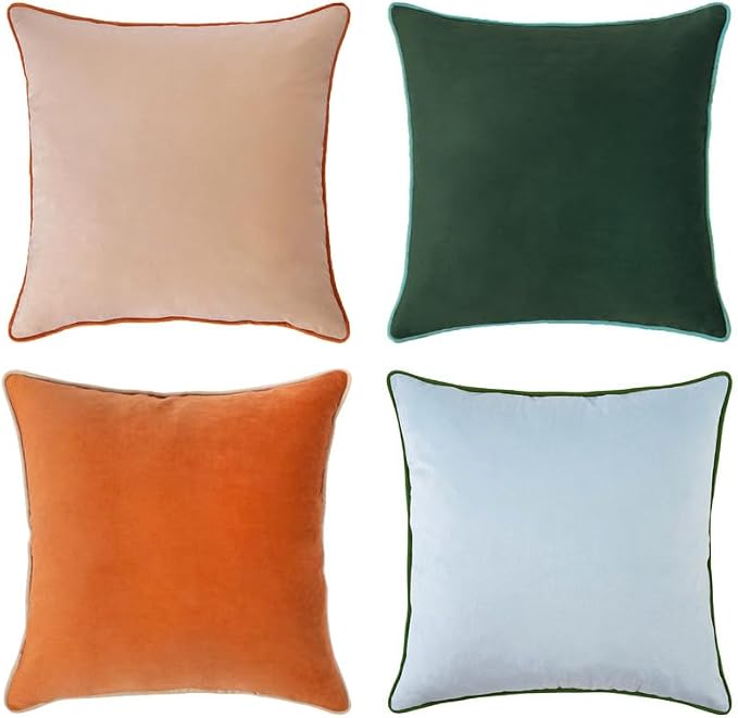 MONDAY MOOSE Decorative Throw Pillow Covers Cushion Cases, Set of 4 Soft Velvet Modern Double-Sided Designs, Mix and Match for Home Decor, Pillow Inserts Not Included (22x22 inch, Orange/Green)