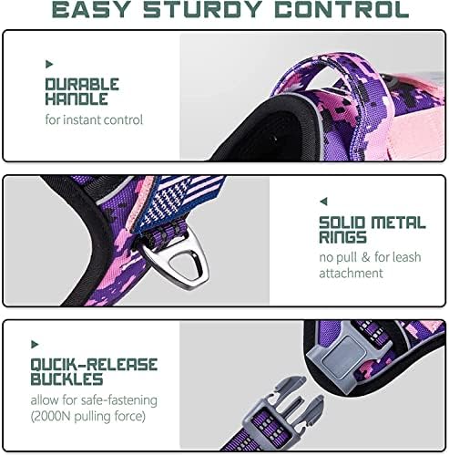 BUMBIN Tactical Dog Harness for Small Dogs No Pull, Famous TIK Tok No Pull Puppy Harness, Fit Smart Reflective Pet Walking Harness for Training, Adjustable Dog Vest Harness with Handle Purple Camo XS