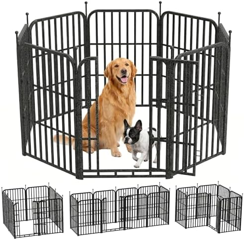 Metal Dog Playpen 40" 8 Panels for Medium Large Dogs, Indoor Outdoor Exercise Pen for Yard RV Camping, Thickened Steel Tube, Gravity Lock & Ball Head Iron Rods