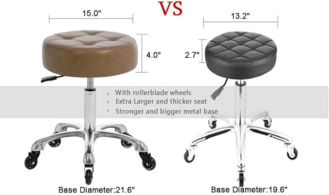 Rolling Salon Stool with Wider Round Seat- Height Adjustable Heavy-Duty Chair with Wheels for Salon Esthetician and Home Office Use, Heather Brown, Ivory