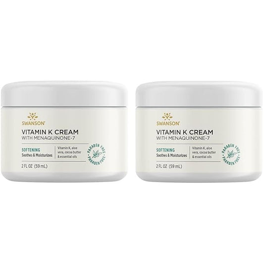 Swanson Vitamin K Cream with Menaquinone-7 - Eye Cream to Help Minimize the Appearance of Dark Circles Under the Eyes, Topical Cream to Help Nourish and Brighten the Skin, 2 fl oz, 2 Pack