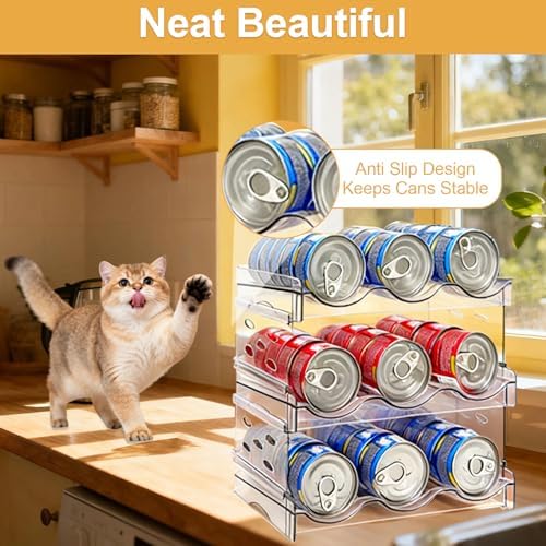 Cat Food Can Organizer 3-Tier Hold 54 Cans 3.5oz Transparent Cat Can Rack