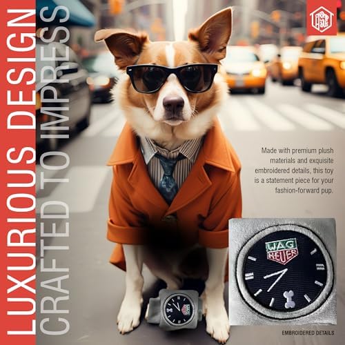 Wag Heuer – Luxurious Parody Plush Dog Toy with Squeaker, Premium Fabric, Embroidered Details, Designer-Inspired Chew Toy, Fun Gift for Small Dogs & Dog Lovers