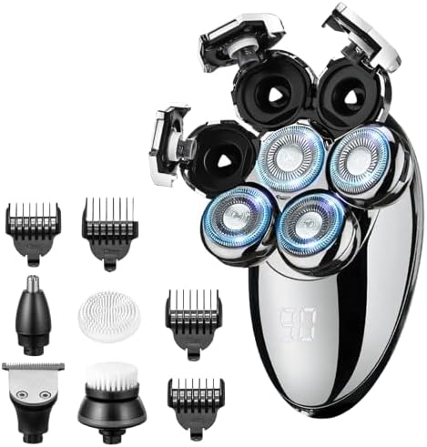 Head Shavers for Bald Men Electric Razor Dry/Wet IPX8 Waterproof 5 in 1 Head Razor Rechargeable LED Display High Speed Motor Head Shaver for Face Body Ear Nose Trimmers Cordless Portable Shaver