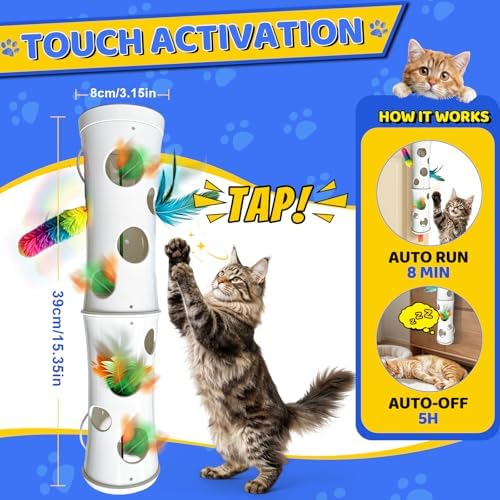 Cat Toys Interactive for Indoor Cats, Mounted Feather Automatic Enrichment Cat Toy with Speed Adjustable Smart Activated for Kittens & Bored Adult Cats, USB Rechargeable, Perfect For Indoor Cats