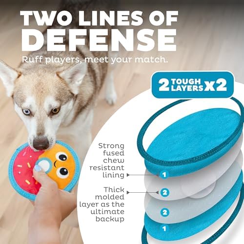 Outward Hound Tough Skinz Durable Chew Plush Squeaky Dog Toy, Donut, 5.1"