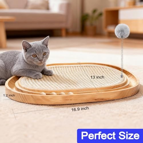 Sisal Cat Scratcher Pad with Wooden Ball Track Toy,Interactive Cat Toys for Kittens & Adult Cats Indoor, Anti-Scratch Furniture Protector for Bored Pet, Cat Enrichment Puzzle