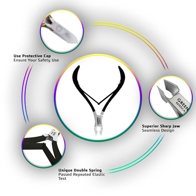 GREEN ESTETICA Professional Cuticle Trimmer with Cuticle Pusher Nail Cuticle Remover Nipper Silver Stainless Steel Sharp Blades Manicure Tools with Double Spring Nail Care Pedicure (Pack 2 - Black)