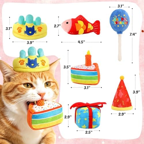 CiyvoLyeen Plush Birthday Catnip Toys for Indoor Cats 6 Pack
