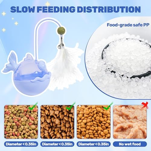 Cat Interactive Toys,Wobble Kitten Treat Dispensing Ball with Catnip and Feathers, Indoor Puzzle Slow Feeding, Cats Treat Dispenser Kicker Toy for Large, Medium and Small Cats (Blue, Fish