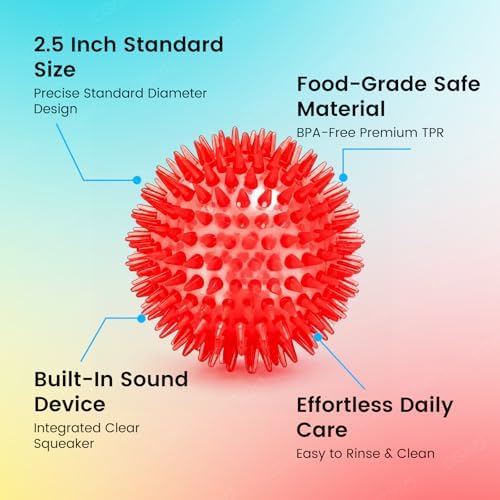 Squeaky Dog Toys Balls, 6 Pack 2.5" Spiky Dog Balls, Durable Puppy Chew Toys for Teething, Interactive Fetch Dog Toy Balls for Small Dogs