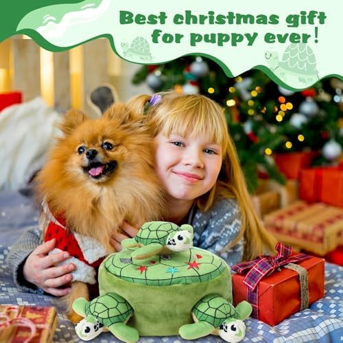 Squeaky Dog Toy Interactive Plush Hide and Seek, Turtle