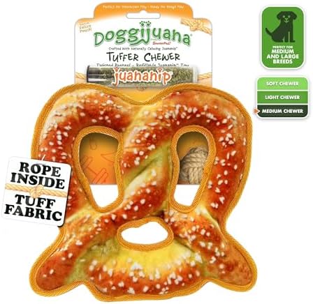 Doggijuana Tuffer Chewer Plush Dog Toy, Pretzel | Squeaky Refillable Plush