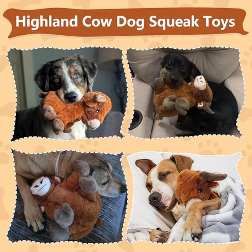 YZHDUXIU Highland Cow Dog Toy, Squeaky Dog Toys Stuffed Plush Puppy Toy