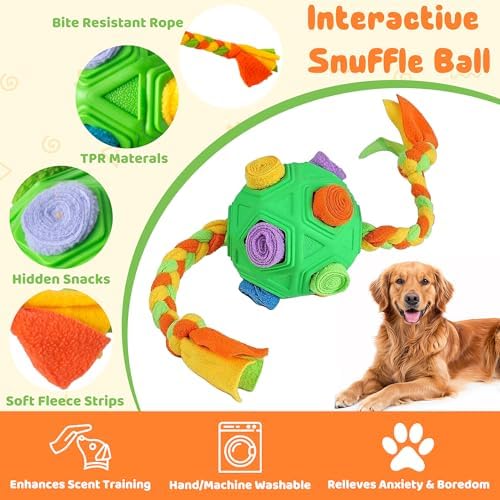 Snuffle Ball for Dogs Toy - Puppy Treat Hiding Interactive Enrichment Ball, Dog Slow Feeder Brain Stimulation Puzzle Cognitive Toys, Encourage Natural Foraging Skills for Pet Training (Green)
