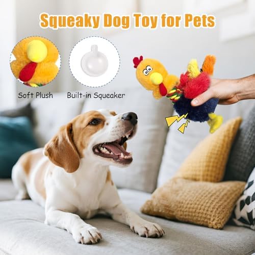 Squeaky Stuffed Dog Toys, Soft Plush Dog Toy with Squeaker, Interactive Tug of War Pet Toys, Puppy Teething Chew Toy, Gift for Small, Medium & Large Dogs to Keep Them Busy - Chicken