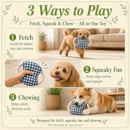 Dog Cute Frisbees Cotton Rope Toys Flying Discs for small dogs/puppy, Teething Clean, Soft Polyester Squeaker Toy for Training,Throwing and Interacting for Anti Boredom & Anxiety, Easy to Clean (blue)