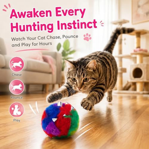 Deekin 20 Pcs Cat Crinkle Toys 3.15 Inch Large Pom Pom Balls for Cats