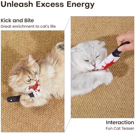 Potaroma 4Pcs Cat Toys, Horror Halloween Knife-Shaped Kitten Catnip Crinkly Sound Toys, Indoor Exercise for All Cat Breeds 6.5 Inches