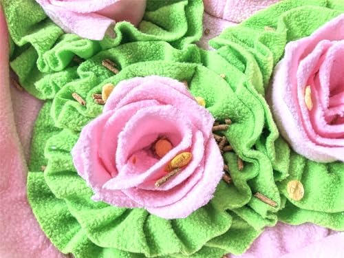 Pet Soft Fleece Snuffle Mat Heart Foraging Mats Dog Rabbit Guinea Pig Interactive Feeding Toy Anti Slip Slow Feeder Treat Dispenser (Pink/Green)
