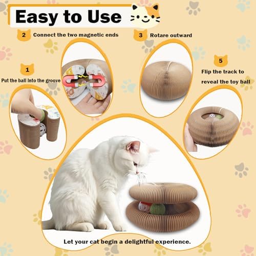 Magic Organ Cat Scratching Board Adventure Toy with Bell and Catnip Balls Foldable and Changeable Shape Accordion Toy Ultimate Interactive Mental & Physical Exercise Cat Toys for Indoor Cats