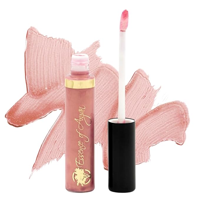 Essence Of Argan Pink Bronze Lip Gloss with Moroccan Argan Oil to Moisturize and Plump your Lips – Lip Care to Eliminate Dryness - Pink Bronze Glossy Finish 0.25oz
