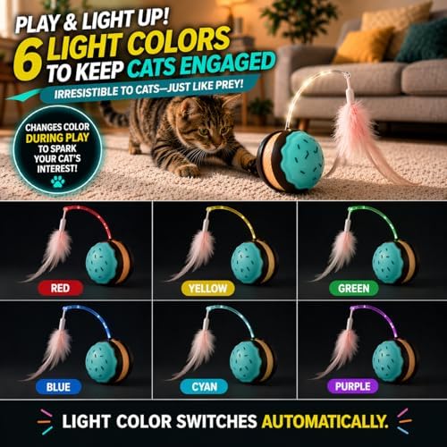 Interactive Cat Toys for Indoor Cats, Automatic Rechargeable Rolling Ball