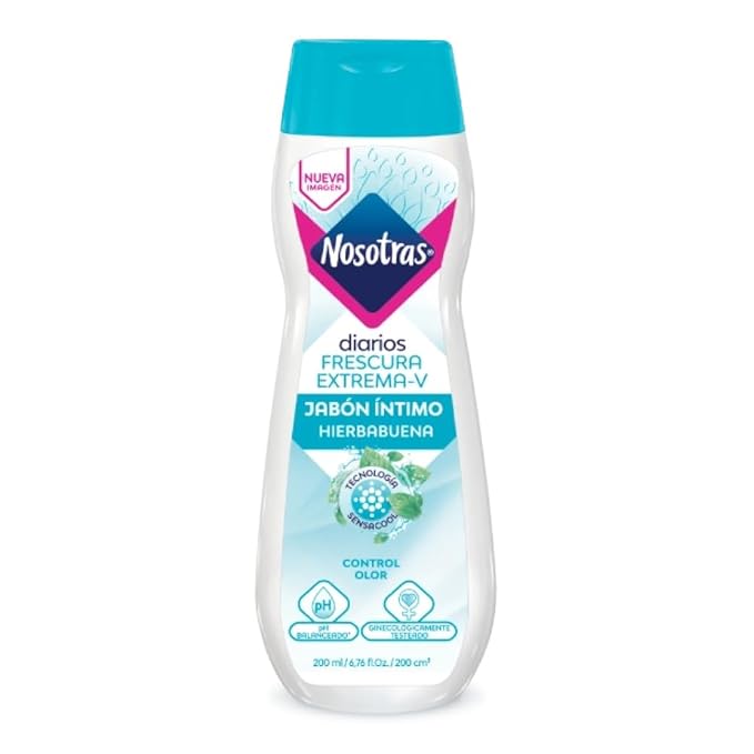 Feminine Wash Nosotras Set Intimate Soap And Wet Wipes Peppermint | Kit Jabon Intimo y Pañitos Humedos Hierbabuena Frescura Extrema-V Colombia (6.76oz - 200ml)