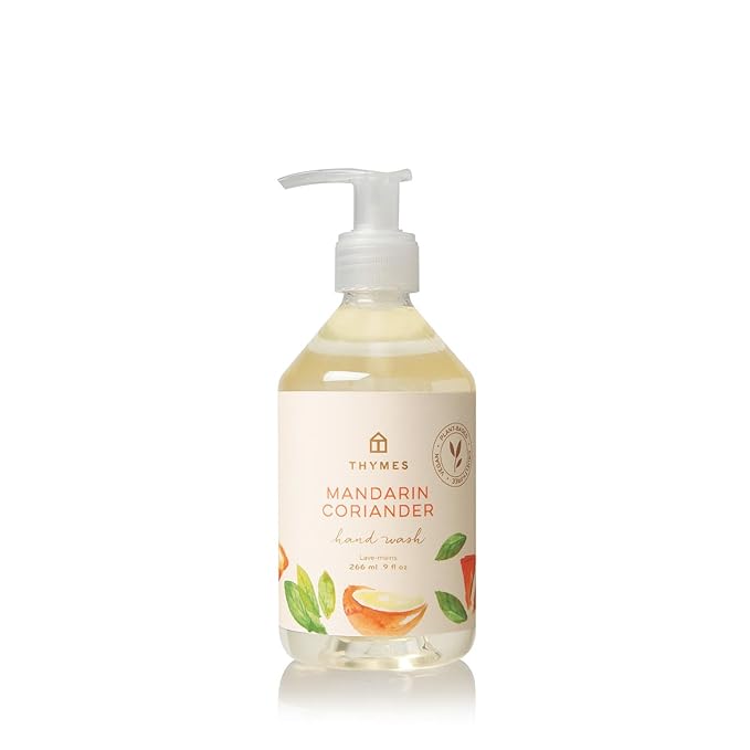Thymes Hand Wash - Moisturizing Hand Soap Dispenser with Pump - Skin Care - Hydrating Liquid Soap Scented with Notes of Mandarin Oil, Coriander, Grapefruit, & Lemon Balm (Mandarin Coriander, 9 fl oz)