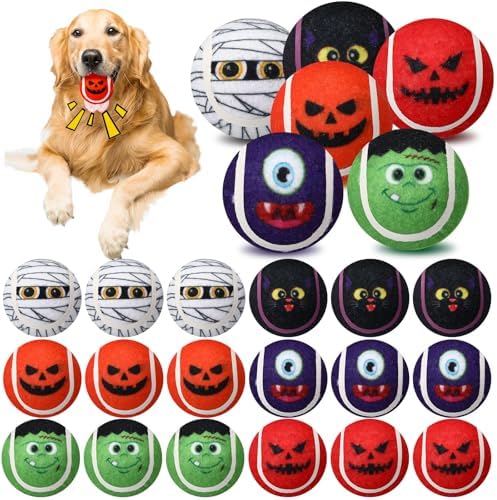 Civaner 18 Pcs Halloween Dog Toys Bulk, 2.5 Inch Squeaky Tennis Balls Gifts
