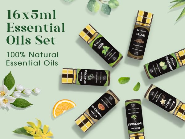 Essential Oils Set - 16x5ml Essential Oil for Diffusers for Home, Humidifier, Aromatherapy, Massage, Soap, Candle Making (0.17oz)