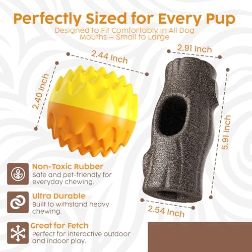 Dog Toy Bundle for Aggressive Chewers – Durable Chew Ball & Treat Dispenser – Tough Dog Toys for Large Dogs, Heavy Chewers – Non-Toxic Rubber, Interactive, Teeth Cleaning, Indoor/Outdoor Play