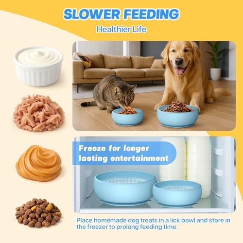2 Pack Dog Lick Bowl, Slow Feeder Licking Bowl(Blue)