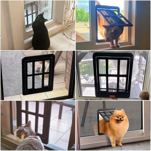 Namsan Cat Door for Screen Door, Passage 8.3 x 10.3 inches, Small Dog Door for Sliding Door, Cat Screen Window, Magnetic Flap Auto Closing, Screen Door with Doggie Door Built in, Lockable, Black