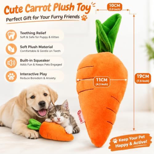 Giant 29.5" Carrot Plush Dog Toy, Long Lasting Squeaky & Crinkle Chew Toy for Boredom, Hypoallergenic Calming Stuffed Puppy Toy for Large Dogs, Cute Pet Gift for Interactive Indoor Play(1)