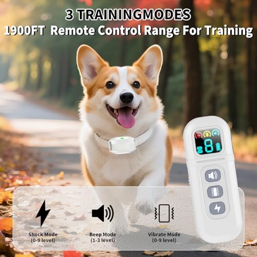 Shock Collar for Small Dogs, Electric Dog Training Collar with Remote,Tailored for 5-30lbs Small Dogs,3 Training Mode Beep, Vibration, Safe Shock(0-9) Waterproof, 1900ft Range (White, Small)