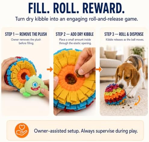 2-in-1 Snuffle Ball for Dogs with Removable Plush Toy and Built-in Storage, Interactive Dog Puzzle Toy for Treat Hiding & Slow Feeding, Machine Washable Dog Enrichment Set
