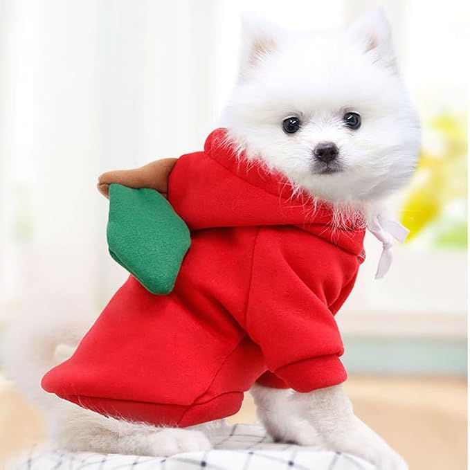 Dog Hoodie Warm Autumn Winter Pet Sweatshirt Red Apple Shape, S | Cute styling Pet Clothing Costume For 2-25 Lbs Small Dog Cat French Bulldog Chihuahua Pug Boston Terrier Poodle Dachshund