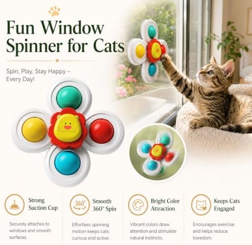 3PCS Suction Cup Cat Toy, Window Perch Companion Interactive Play Toy for Indoor Cats